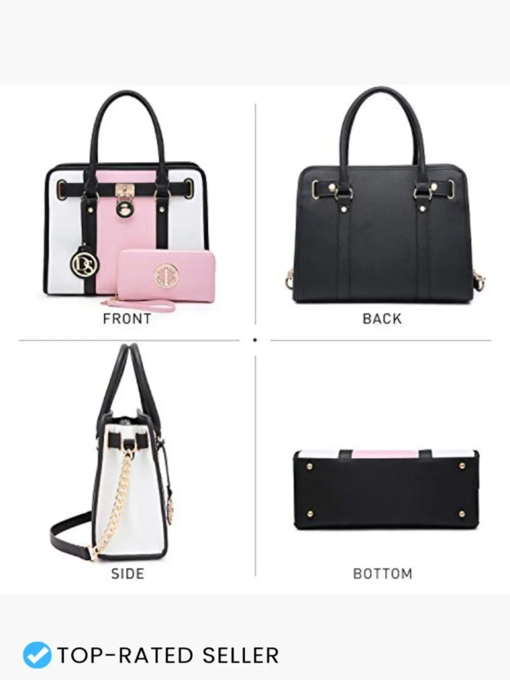 Large Satchel Handbag Work Tote Set with Matching Wallet Structured Vegan
